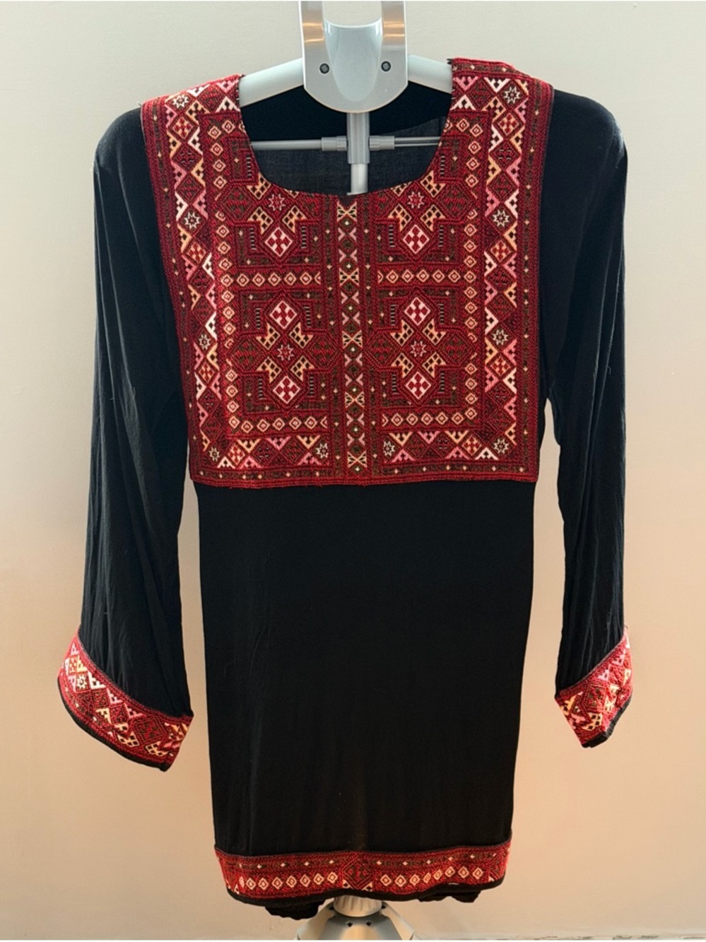 Vintage Long Blouse with Red Embroidered Panel - Picture 3 of 11
